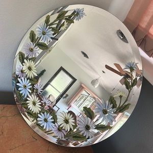 Hand painted flower circle mirror